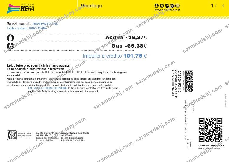 Italy Gruppo Hera business utility bill, Word and PDF template